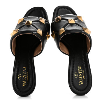 VALENTINO GARAVANI Nappa Quilted Roman Stud 65mm Slide Sandals 38 Black