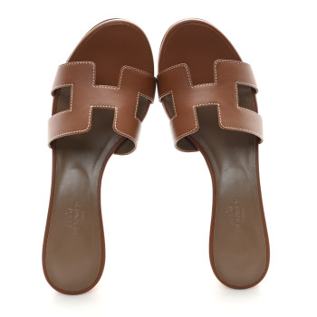 HERMES Calfskin Oasis Sandals 38 Gold