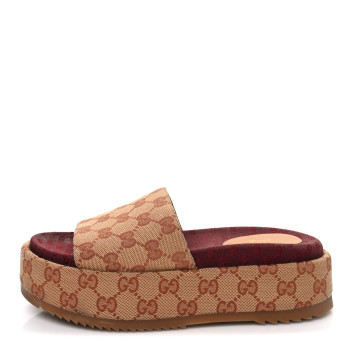 GUCCI Canvas GG Monogram Angelina Platform Slide Sandals 36 Beige Ruggine