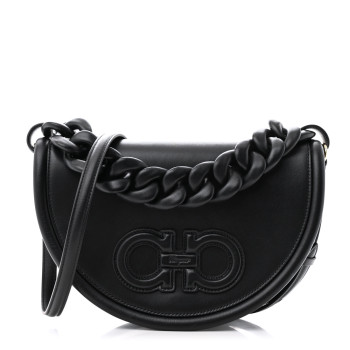 SALVATORE FERRAGAMO Calfskin Aura Shoulder Bag Black