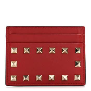VALENTINO GARAVANI Vitello Rockstud Card Holder Rosso Valentino