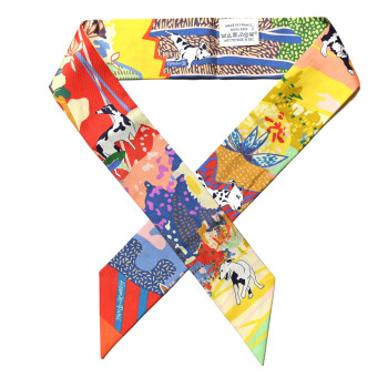 HERMES Silk En Liberte Twilly Jaune Vif Bleu Rouge
