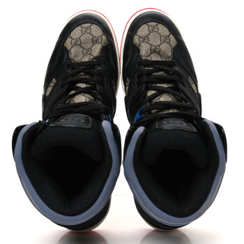 GUCCI Demetra GG Supreme Monogram Mens Basket High Top Sneakers 10.5 Black Beige Ebony Grey