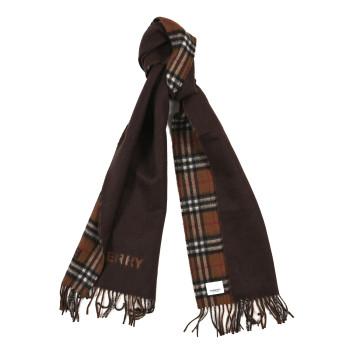BURBERRY Wool Cashmere Vintage Check Fringe Scarf Dark Birch Brown