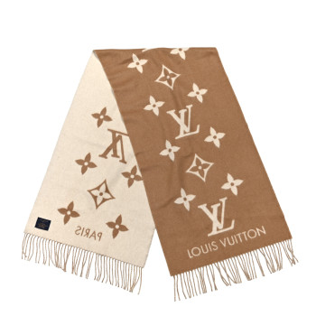 LOUIS VUITTON Cashmere Monogram Reykjavik Scarf Sable