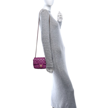 CHANEL Lambskin Quilted Mini Pearl Crush Flap Purple