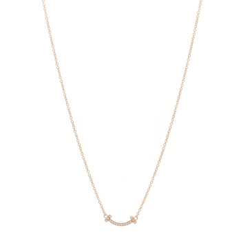 TIFFANY 18K Rose Gold Diamond Mini T Smile Pendant Necklace