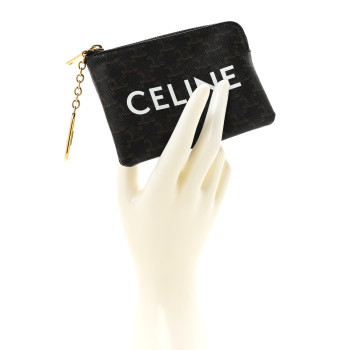 CELINE Triomphe Canvas Logo Coin and Card Pouch With Hook Black