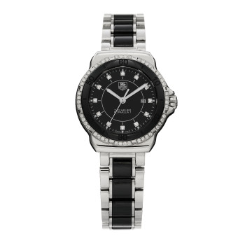 TAG HEUER Stainless Steel Ceramic Diamond Bezel 32mm Formula 1 Lady Quartz Watch Black WAH1312