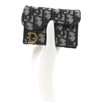 CHRISTIAN DIOR Oblique Saddle Card Holder Blue