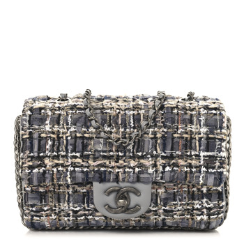 CHANEL Tweed Quilted Mini Side Pearl Flap Bag Grey