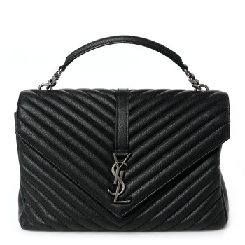 SAINT LAURENT Sheepskin Matelasse Chevron Monogram Large College Satchel Black