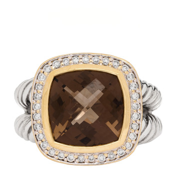 DAVID YURMAN Sterling Silver 18K Yellow Gold Diamond Smoky Quartz 11mm Albion Ring 54 7