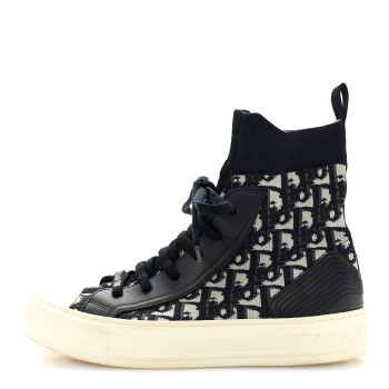 CHRISTIAN DIOR Technical Knit Calfskin Oblique Womens Walk'n Dior High Top Sneakers 36.5 Deep Blue