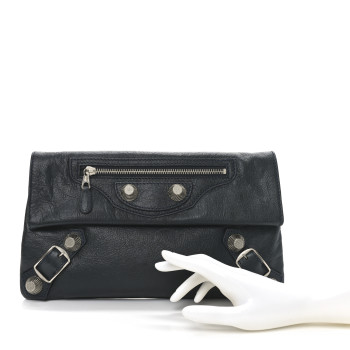BALENCIAGA Agneau Giant 21 Silver Hardware Envelope Clutch Anthracite
