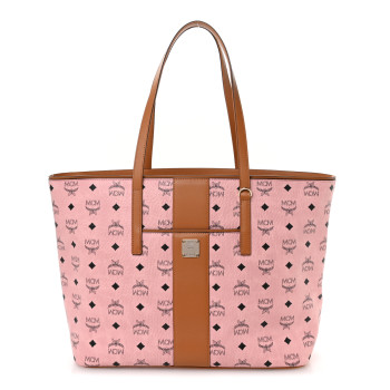 MCM Visetos Medium Anya Zip Top Shopper Tote Soft Pink