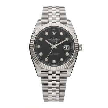 ROLEX Stainless Steel 18K White Gold Diamond 41mm Oyster Perpetual Datejust Watch Dark Rhodium 126334
