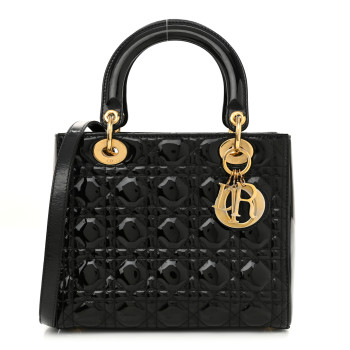 CHRISTIAN DIOR Patent Cannage Medium Lady Dior Black