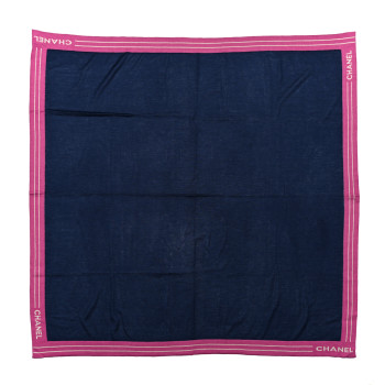 CHANEL Cashmere Silk Cotton Knit CC Scarf Blue Pink White