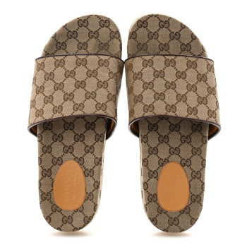 GUCCI Canvas GG Monogram Mens Slide Sandals 11 Beige