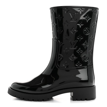 LOUIS VUITTON Rubber Embossed Monogram Drops Flat Half Boots 38 Black