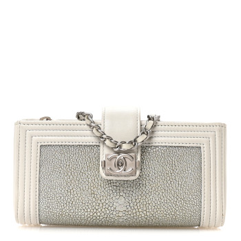 CHANEL Metallic Galuchat Stingray Lambskin Mini Clutch With Removable Chain Silver