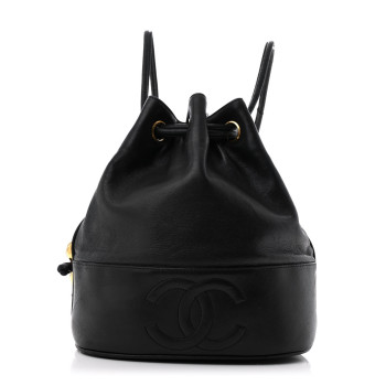 CHANEL Lambskin CC Stitched Drawstring Bucket Bag Black