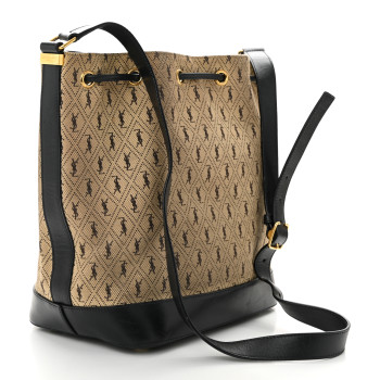 SAINT LAURENT Canvas All-Over Monogram Bucket Bag Black