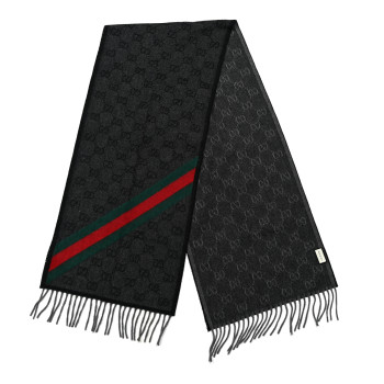GUCCI Wool Angora Monogram Web New Nikky Scarf Lead Dark Green
