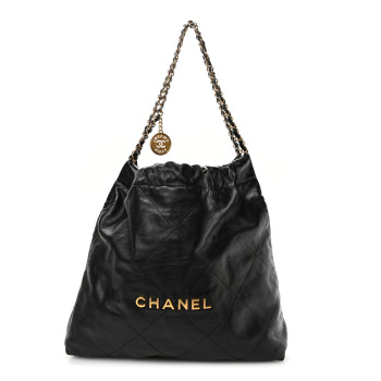 CHANEL Shiny Calfskin Quilted Chanel 22 Black