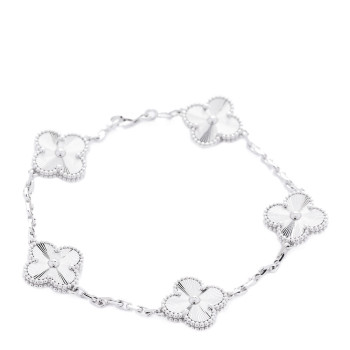 VAN CLEEF & ARPELS 18K White Gold 5 Motifs Guilloche Vintage Alhambra Bracelet