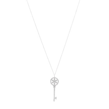 TIFFANY Platinum 18K White Gold Diamond Daisy Key Pendant Necklace