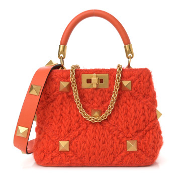VALENTINO GARAVANI Wool Woven Small Roman Stud The Handle Bag Titian
