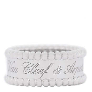 VAN CLEEF & ARPELS 18K White Gold Perlee Signature Ring 47 4.25