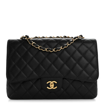 CHANEL Caviar Quilted Jumbo Double Flap Black