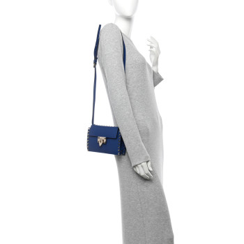 VALENTINO GARAVANI Calfskin Small Rockstud Overlay Flap Shoulder Bag Blue Delft