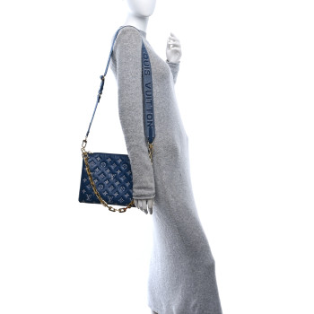 LOUIS VUITTON Lambskin Embossed Monogram Coussin PM Denim Blue