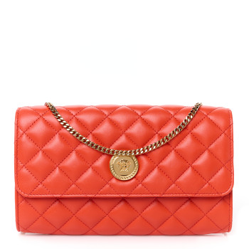 VERSACE Lambskin Quilted Medusa Wallet on Chain Crossbody Coral