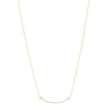 TIFFANY 18K Yellow Gold Diamond Small T Smile Pendant Necklace