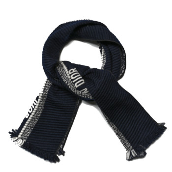 CHRISTIAN DIOR Wool Silk Oblique University Reversible Scarf Navy Blue