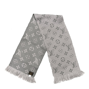LOUIS VUITTON Wool Silk Logomania Scarf Pearl Grey