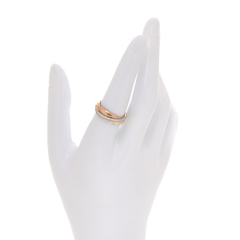 CARTIER 18K White Yellow Pink Gold Diamond Small Trinity Paved Ring 54 7
