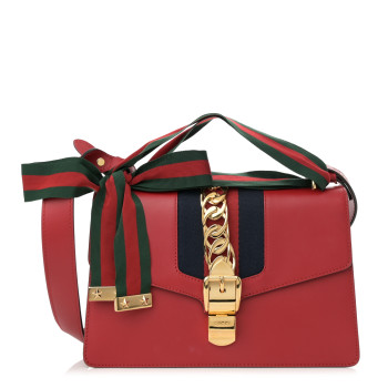 GUCCI Calfskin Small Sylvie Shoulder Bag Hibiscus Red
