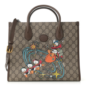 GUCCI X DISNEY GG Supreme Monogram Donald Duck Retro Interlocking G Tote Bag Beige Multicolor New Acero