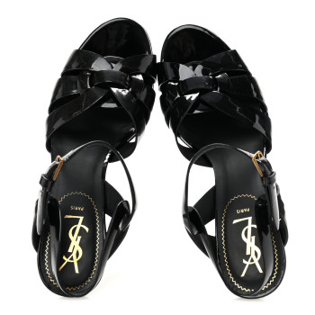 SAINT LAURENT Patent Tribute 105 Platform Sandals 38 Black