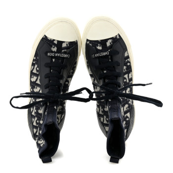 CHRISTIAN DIOR Technical Knit Calfskin Oblique Womens Walk'n Dior High Top Sneakers 36.5 Deep Blue