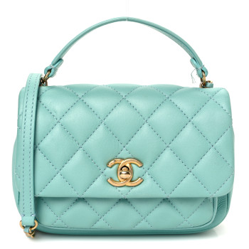 CHANEL Calfskin Quilted Top Handle Flap Light Blue