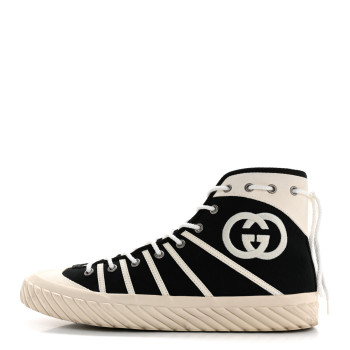 GUCCI Canvas New Lace Mens Tortuga High Top Sneakers 9 Black White