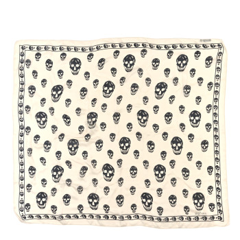ALEXANDER MCQUEEN Silk Chiffon Skull Scarf Ivory Black