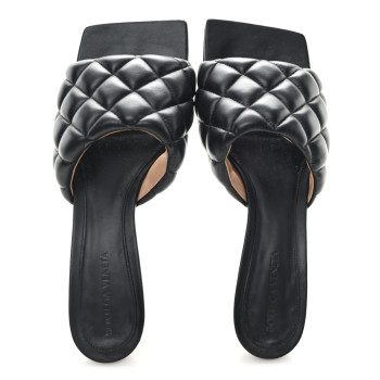 BOTTEGA VENETA Nappa Matelasse Padded Mid Heel Mule Sandals 38.5 Black